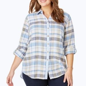 Plus Size - Plaid Stripe Linen Tunic - Brand new!